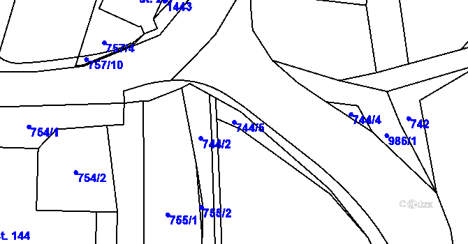 Parcela st. 744/5 v KÚ Mostek, Katastrální mapa