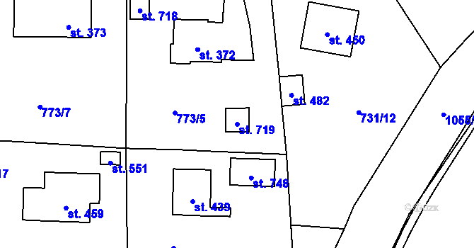 Parcela st. 719 v KÚ Mostek, Katastrální mapa