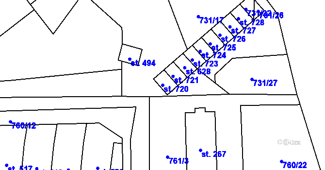 Parcela st. 720 v KÚ Mostek, Katastrální mapa