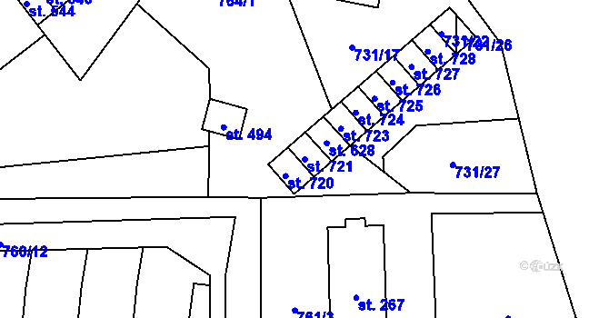 Parcela st. 721 v KÚ Mostek, Katastrální mapa