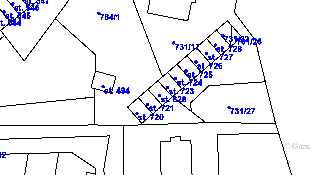 Parcela st. 723 v KÚ Mostek, Katastrální mapa