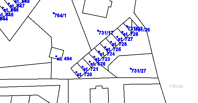 Parcela st. 724 v KÚ Mostek, Katastrální mapa