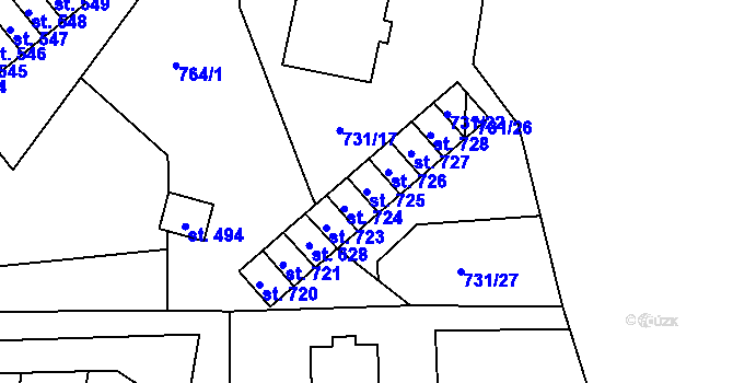 Parcela st. 725 v KÚ Mostek, Katastrální mapa