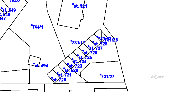 Parcela st. 727 v KÚ Mostek, Katastrální mapa