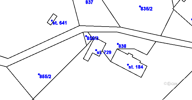 Parcela st. 729 v KÚ Mostek, Katastrální mapa