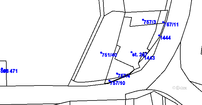 Parcela st. 751/40 v KÚ Mostek, Katastrální mapa