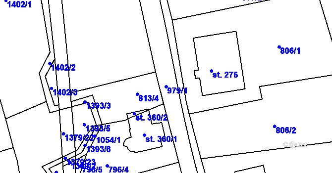 Parcela st. 979/1 v KÚ Mostek, Katastrální mapa