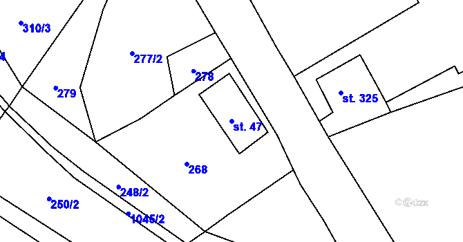 Parcela st. 47 v KÚ Souvrať, Katastrální mapa