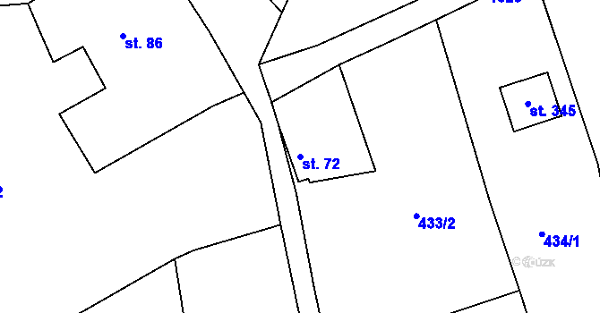Parcela st. 72 v KÚ Souvrať, Katastrální mapa