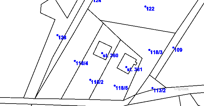 Parcela st. 360 v KÚ Souvrať, Katastrální mapa