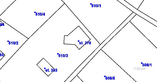 Parcela st. 378 v KÚ Souvrať, Katastrální mapa