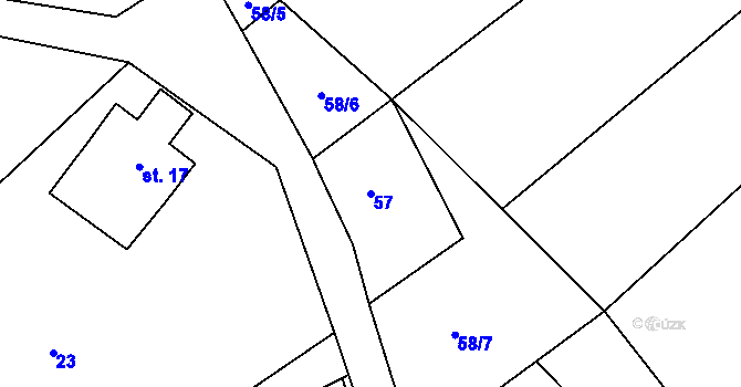Parcela st. 57 v KÚ Souvrať, Katastrální mapa