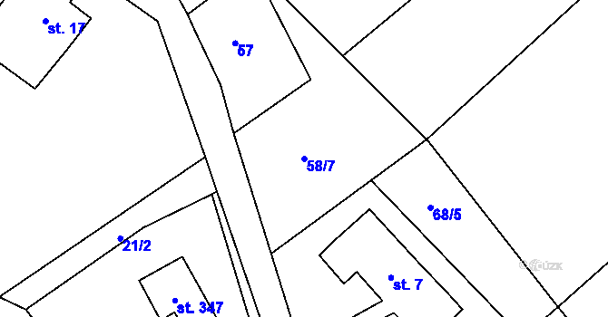 Parcela st. 58/7 v KÚ Souvrať, Katastrální mapa