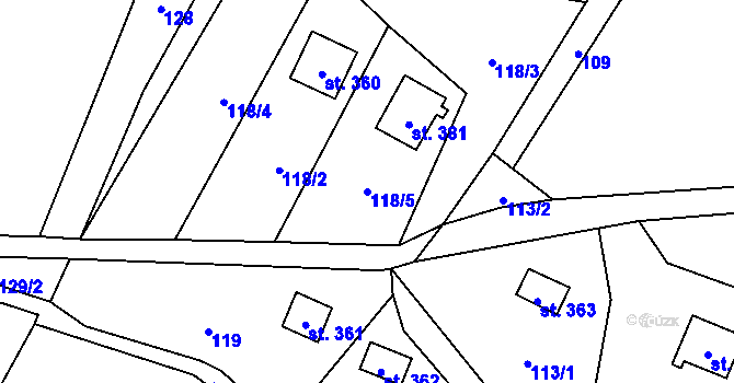 Parcela st. 118/5 v KÚ Souvrať, Katastrální mapa