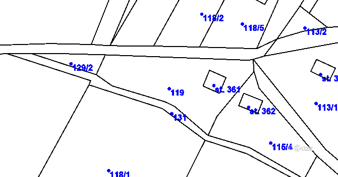 Parcela st. 119 v KÚ Souvrať, Katastrální mapa