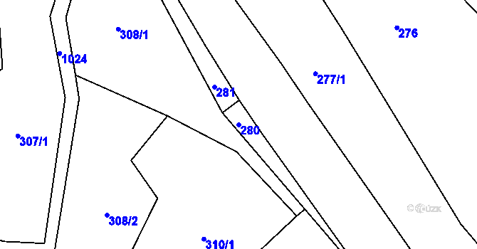 Parcela st. 280 v KÚ Souvrať, Katastrální mapa