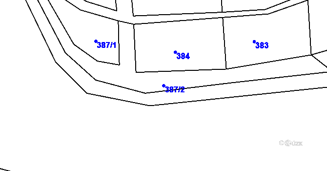 Parcela st. 387/2 v KÚ Souvrať, Katastrální mapa