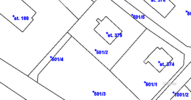 Parcela st. 501/2 v KÚ Souvrať, Katastrální mapa