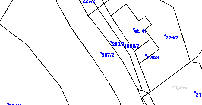 Parcela st. 987/2 v KÚ Souvrať, Katastrální mapa