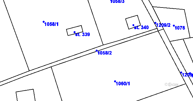 Parcela st. 1058/2 v KÚ Souvrať, Katastrální mapa