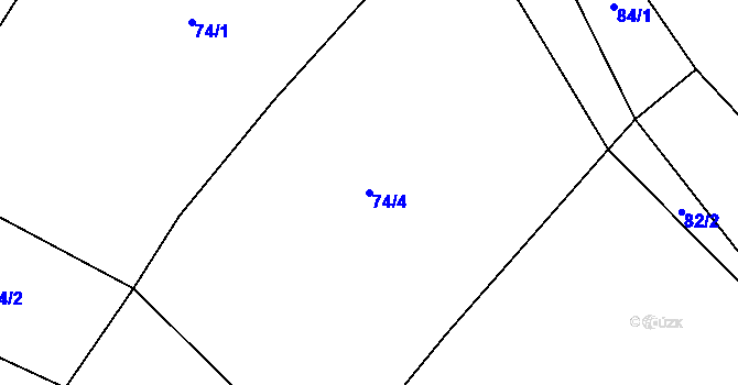 Parcela st. 74/4 v KÚ Souvrať, Katastrální mapa