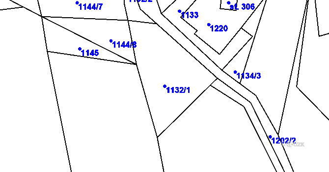 Parcela st. 1132/1 v KÚ Souvrať, Katastrální mapa