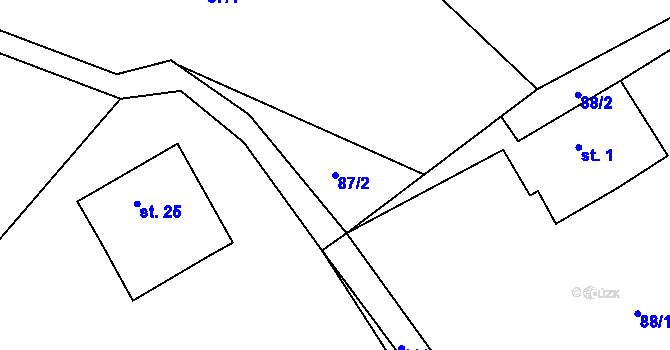Parcela st. 87/2 v KÚ Souvrať, Katastrální mapa