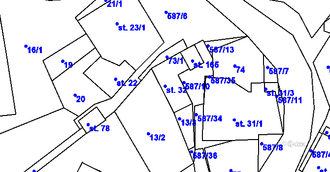 Parcela st. 32 v KÚ Mostek nad Orlicí, Katastrální mapa