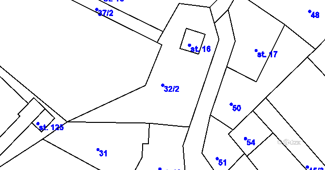Parcela st. 32/2 v KÚ Mostek nad Orlicí, Katastrální mapa