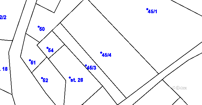Parcela st. 45/4 v KÚ Mostek nad Orlicí, Katastrální mapa
