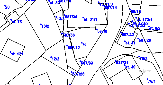 Parcela st. 75 v KÚ Mostek nad Orlicí, Katastrální mapa