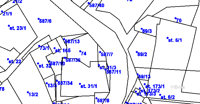Parcela st. 587/7 v KÚ Mostek nad Orlicí, Katastrální mapa