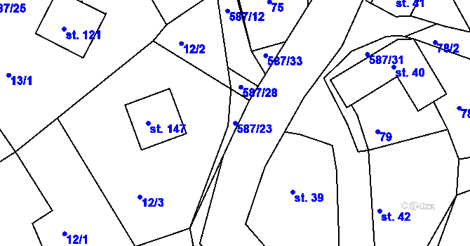 Parcela st. 587/23 v KÚ Mostek nad Orlicí, Katastrální mapa