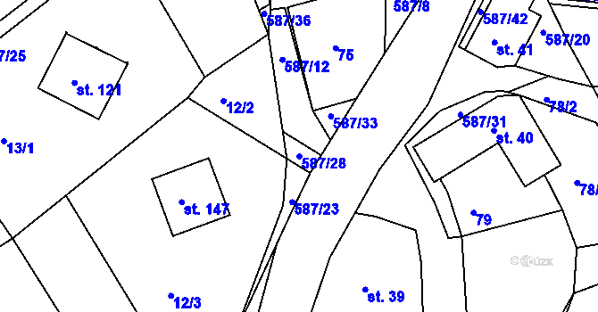 Parcela st. 587/28 v KÚ Mostek nad Orlicí, Katastrální mapa