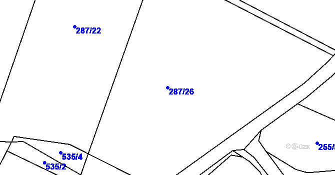 Parcela st. 287/26 v KÚ Mostek nad Orlicí, Katastrální mapa