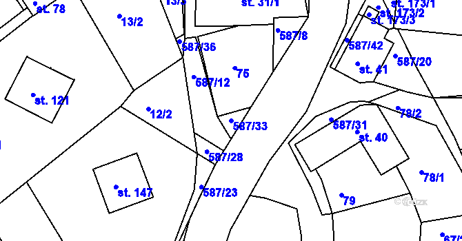 Parcela st. 587/33 v KÚ Mostek nad Orlicí, Katastrální mapa