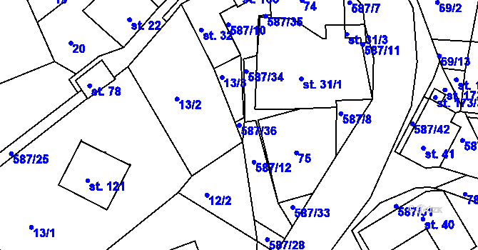 Parcela st. 587/36 v KÚ Mostek nad Orlicí, Katastrální mapa