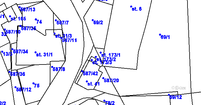 Parcela st. 173/1 v KÚ Mostek nad Orlicí, Katastrální mapa