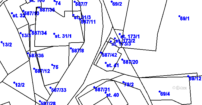 Parcela st. 587/42 v KÚ Mostek nad Orlicí, Katastrální mapa