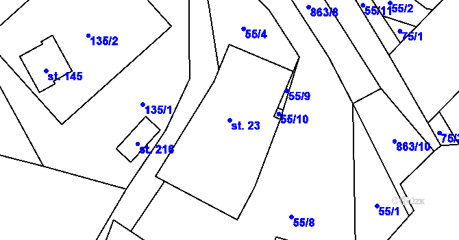 Parcela st. 23 v KÚ Mostiště u Velkého Meziříčí, Katastrální mapa