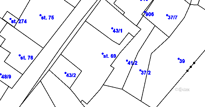 Parcela st. 69 v KÚ Mostiště u Velkého Meziříčí, Katastrální mapa