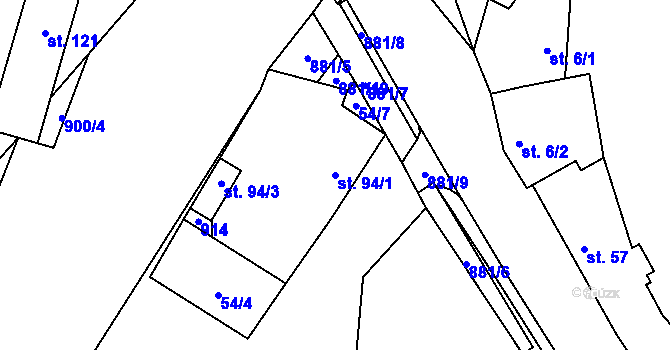 Parcela st. 94/1 v KÚ Mostiště u Velkého Meziříčí, Katastrální mapa