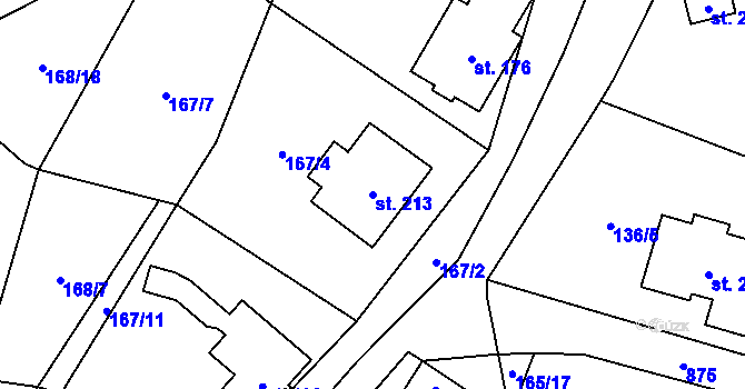 Parcela st. 213 v KÚ Mostiště u Velkého Meziříčí, Katastrální mapa