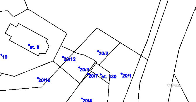 Parcela st. 20/2 v KÚ Mostiště u Velkého Meziříčí, Katastrální mapa