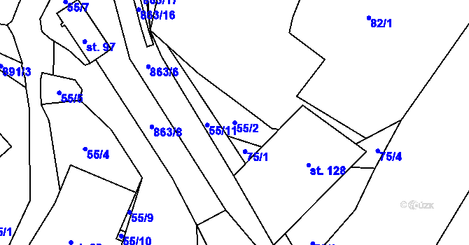 Parcela st. 55/2 v KÚ Mostiště u Velkého Meziříčí, Katastrální mapa