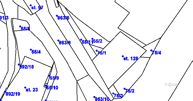 Parcela st. 75/1 v KÚ Mostiště u Velkého Meziříčí, Katastrální mapa