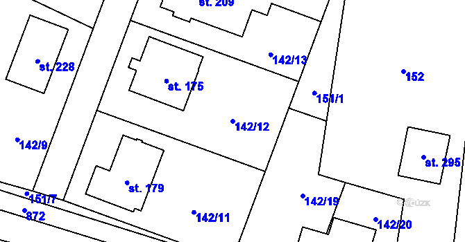 Parcela st. 142/12 v KÚ Mostiště u Velkého Meziříčí, Katastrální mapa