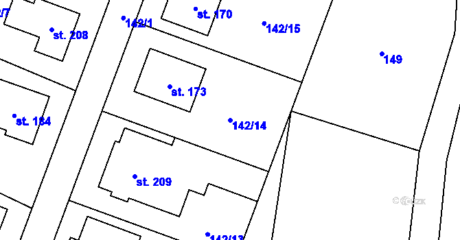 Parcela st. 142/14 v KÚ Mostiště u Velkého Meziříčí, Katastrální mapa