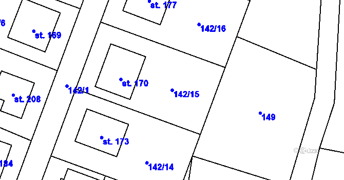 Parcela st. 142/15 v KÚ Mostiště u Velkého Meziříčí, Katastrální mapa