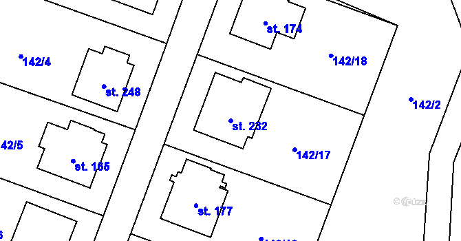 Parcela st. 232 v KÚ Mostiště u Velkého Meziříčí, Katastrální mapa